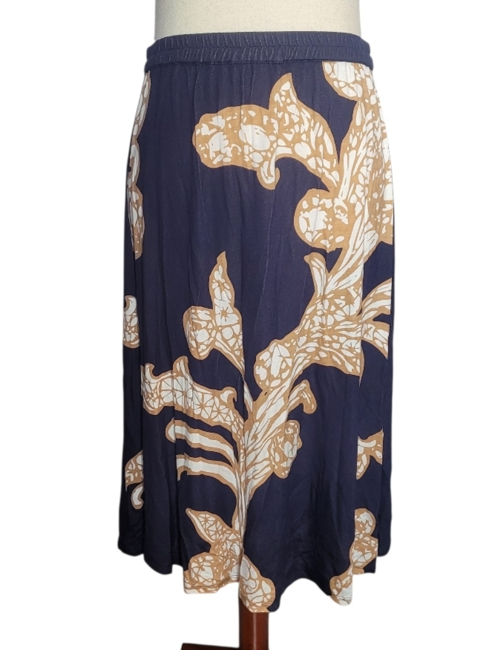 NEW Soft Surroundings Knit Maxi Skirt Navy Floral Botanical Women Sz XSP